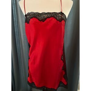 Victoria's Secret Red Babydoll Nightgown Chemise M Lace Trim